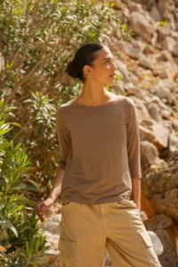 Merino tričko s 3/4 rukávem dámské – mocha (135 g)