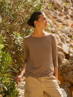 Merino tričko s 3/4 rukávem dámské – mocha (135 g)