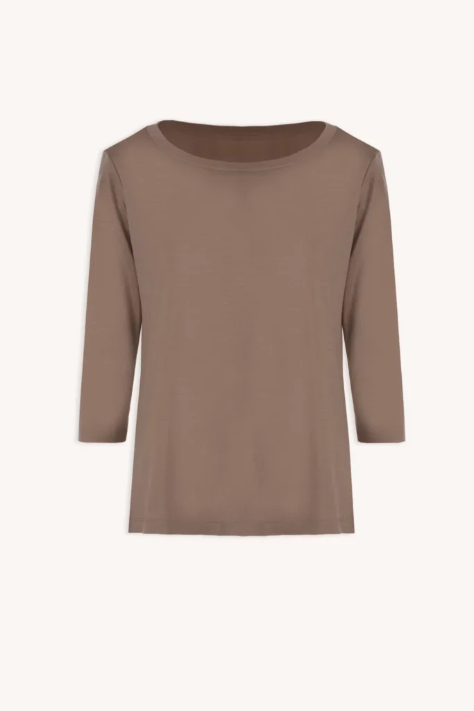 Koszulka z wełny merino z rękawem 3/4 mocha