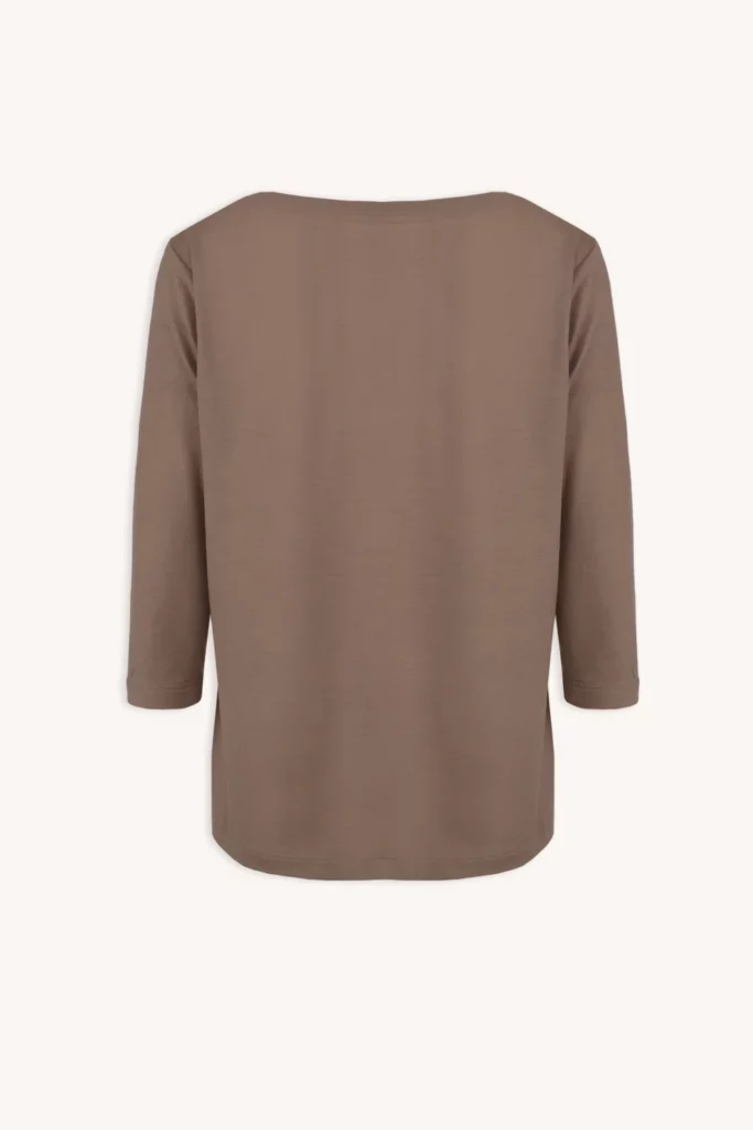 Koszulka z wełny merino z rękawem 3/4 mocha