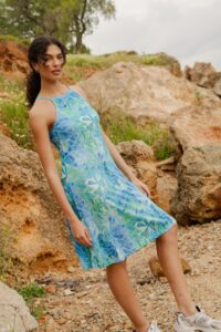 Merino šaty na ramínkách – blue gorpcore (135 g)