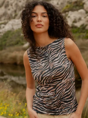 Merino top s lodičkovým výstřihem dámský – zebra (135 g)