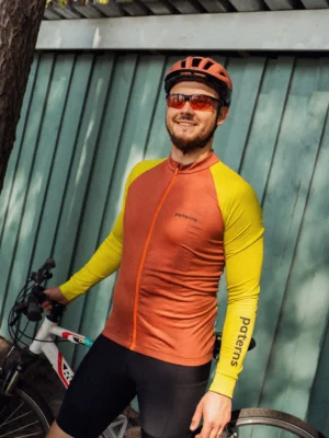 Merino cyklistický dres s dlouhým rukávem pánský – cihlový (150 g)