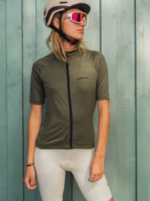 Merino cyklistický dres s krátkým rukávem dámský – olivový (150 g)