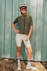Merino cyklistický dres s krátkým rukávem dámský – olivový (150 g)