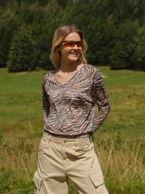 Merino halenka s netopýřím rukávem a výstřihem do V dámské – zebra (135 g)