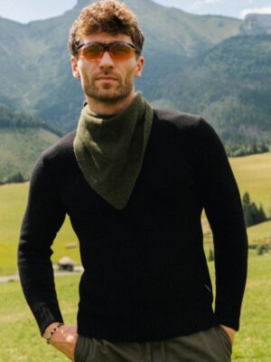Pletený merino šátek – olivový melír